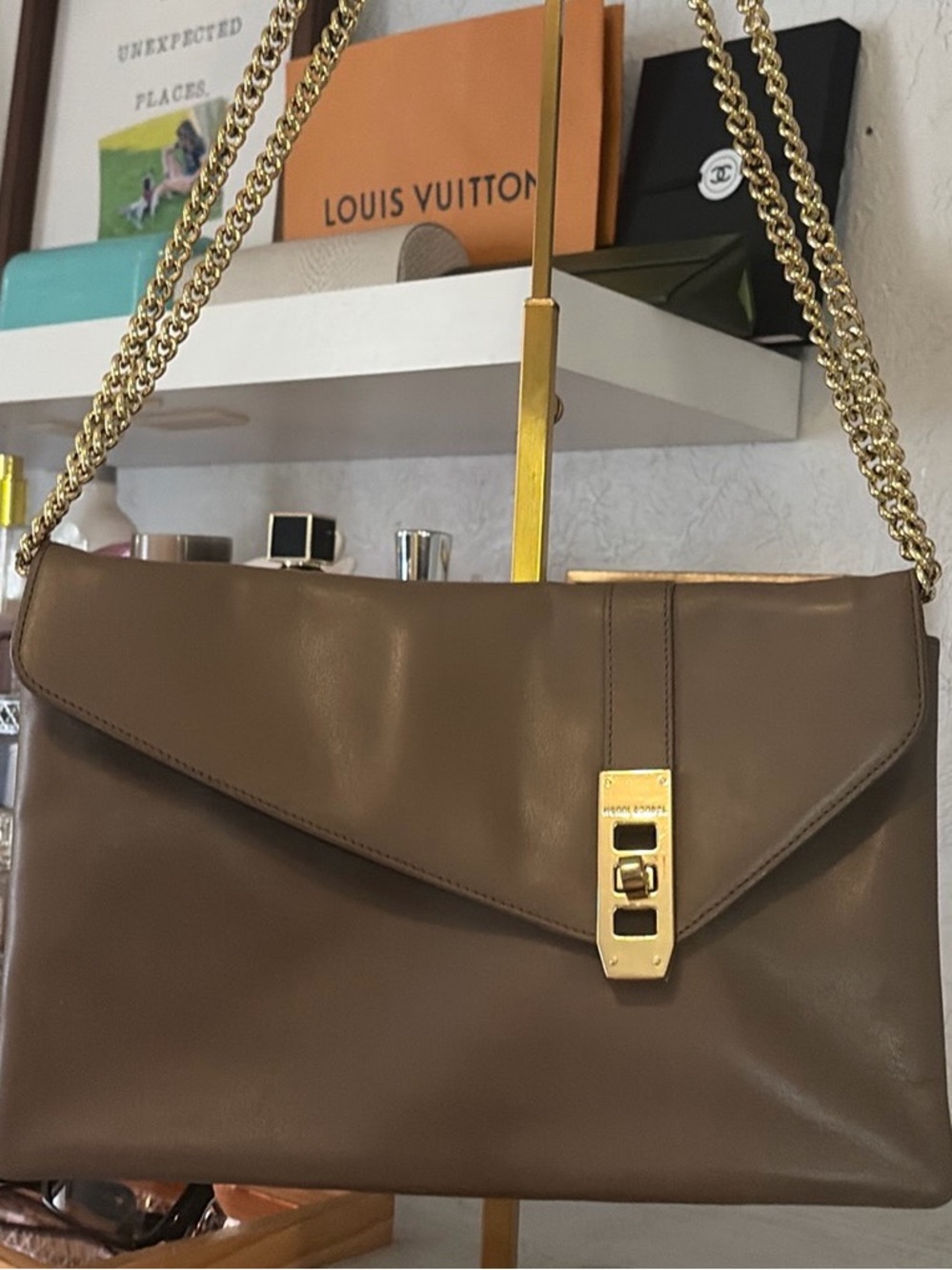 Henri Bendel Collectible Taupe Leather 2 Way Shoulder & Crossbody - Rare
